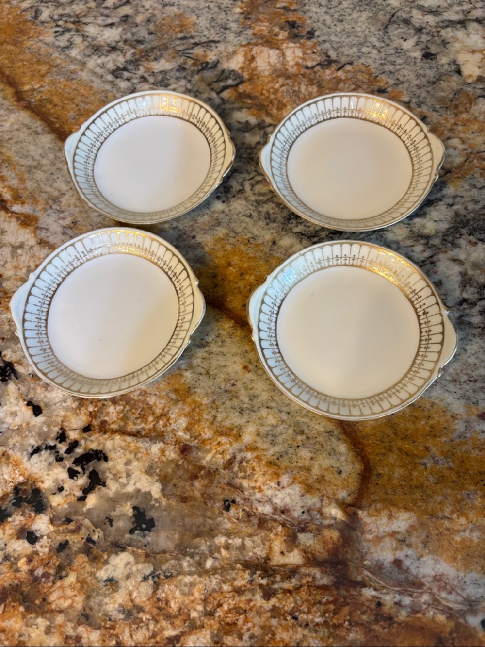 Hand-painted Nippon Vintage Gold-Trim White Porcelain Butter Dishes - Set of 4
